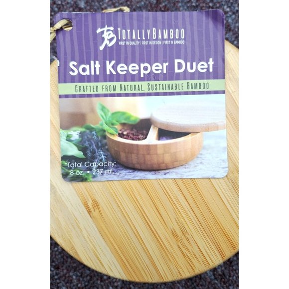 Totally Bamboo Salt Keeper Bowl Duet eBay Branded Etched Swivel Slide Top Promo - Picture 4 of 5